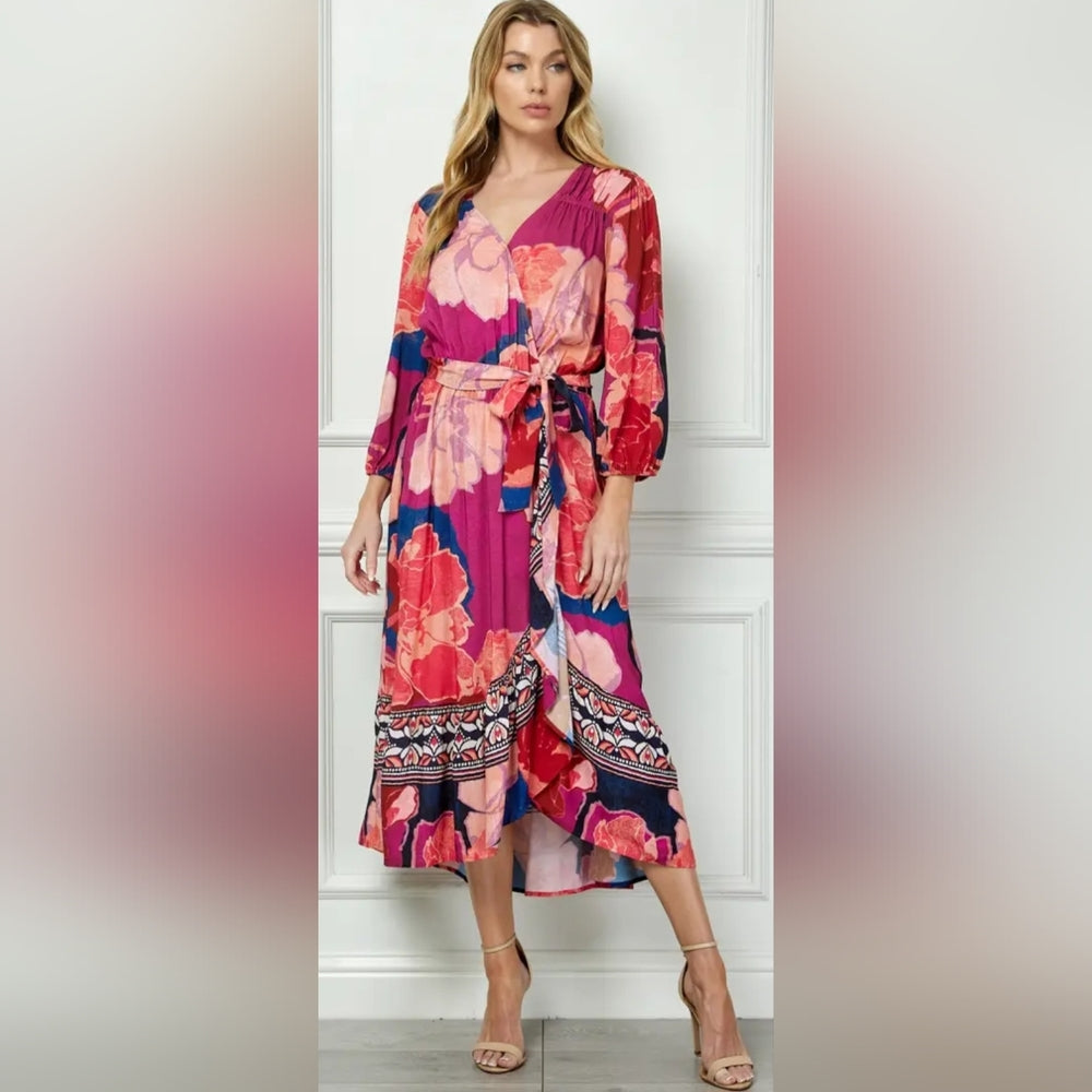 Red and Pink Long Sleeve Dress