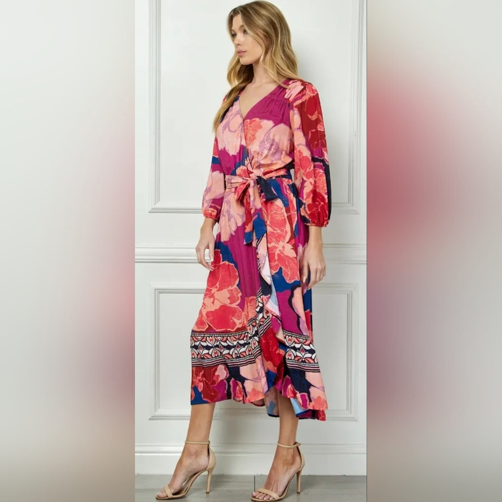 Red and Pink Long Sleeve Dress