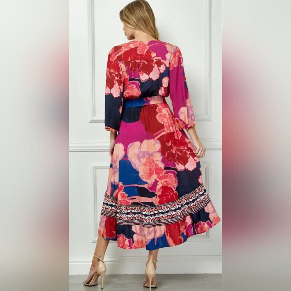 Red and Pink Long Sleeve Dress