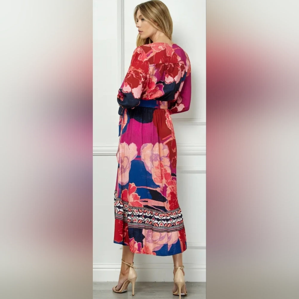 Red and Pink Long Sleeve Dress