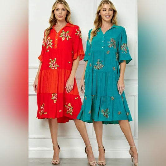 Embroiered Tiered Dress