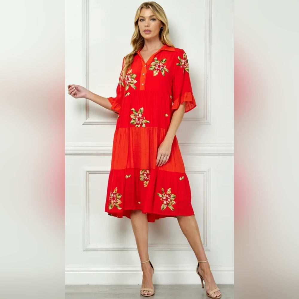 Embroiered Tiered Dress