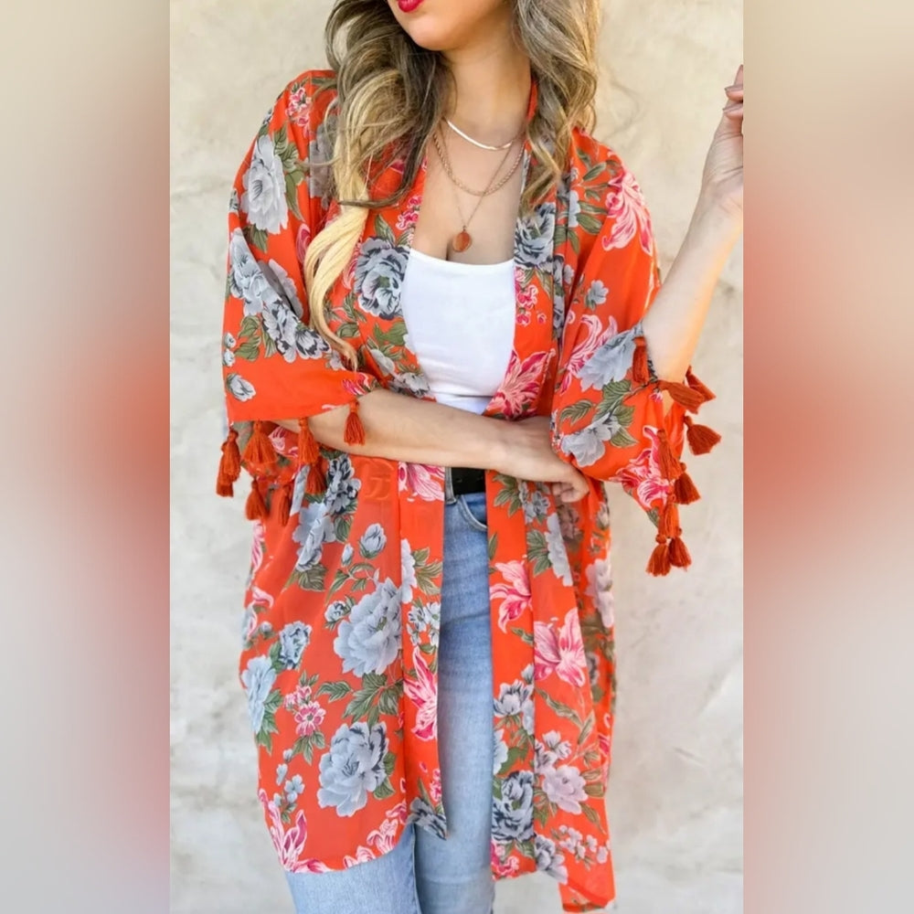 Floral Kimono Cardigan CORAL