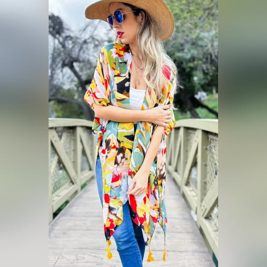 Colorful Floral Kimono Cardigan