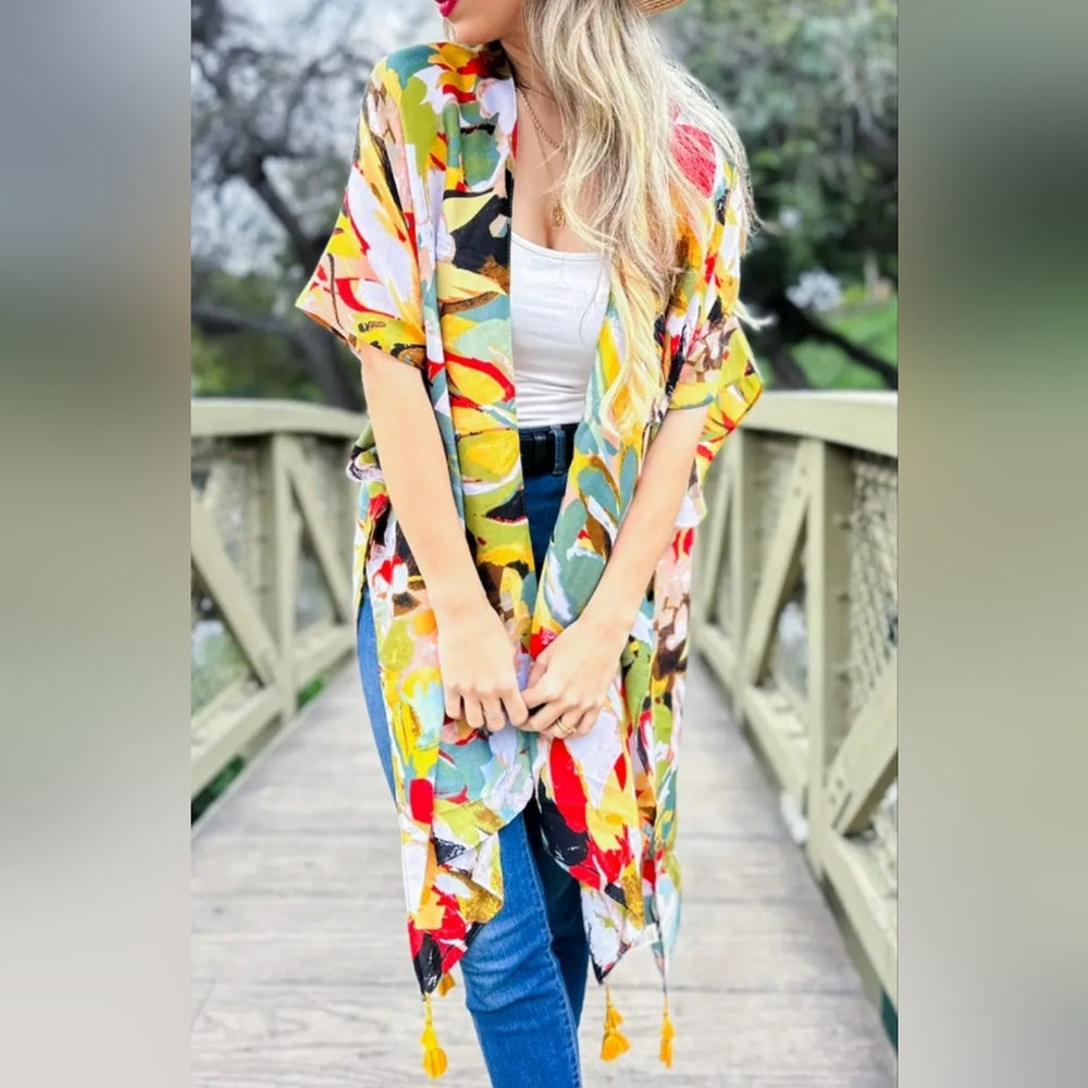 Colorful Floral Kimono Cardigan
