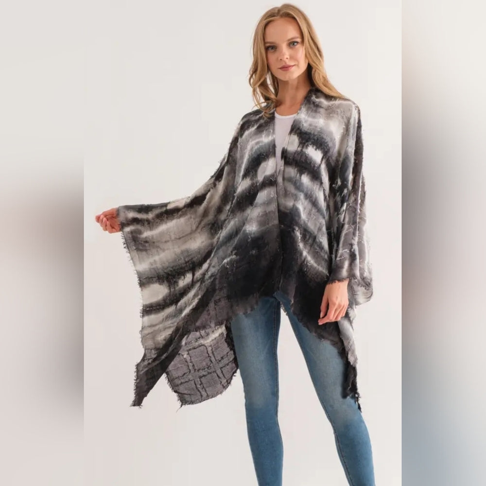 Black and Gray Striped Poncho/kimono