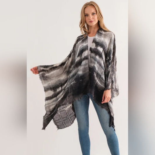 Black and Gray Striped Poncho/kimono