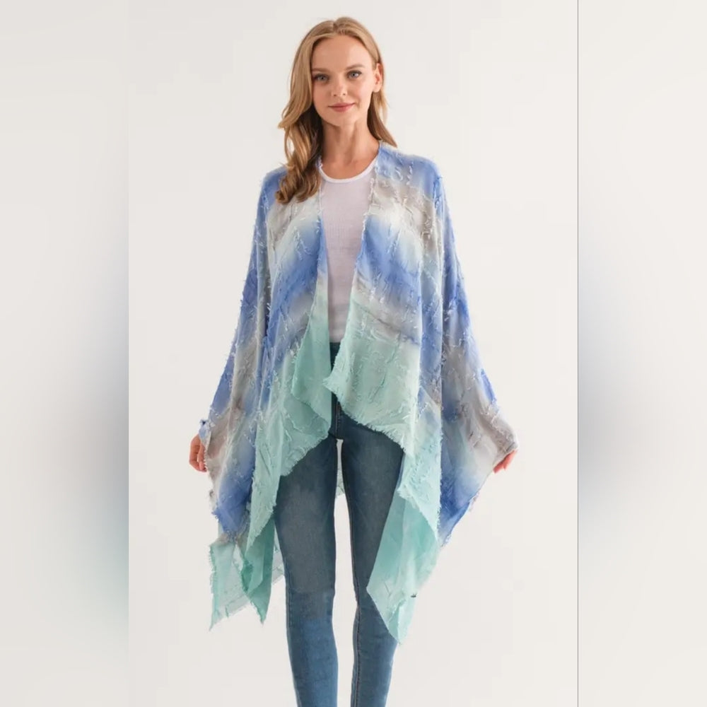 Blue Asymmetrical Shrug with Flowing Design