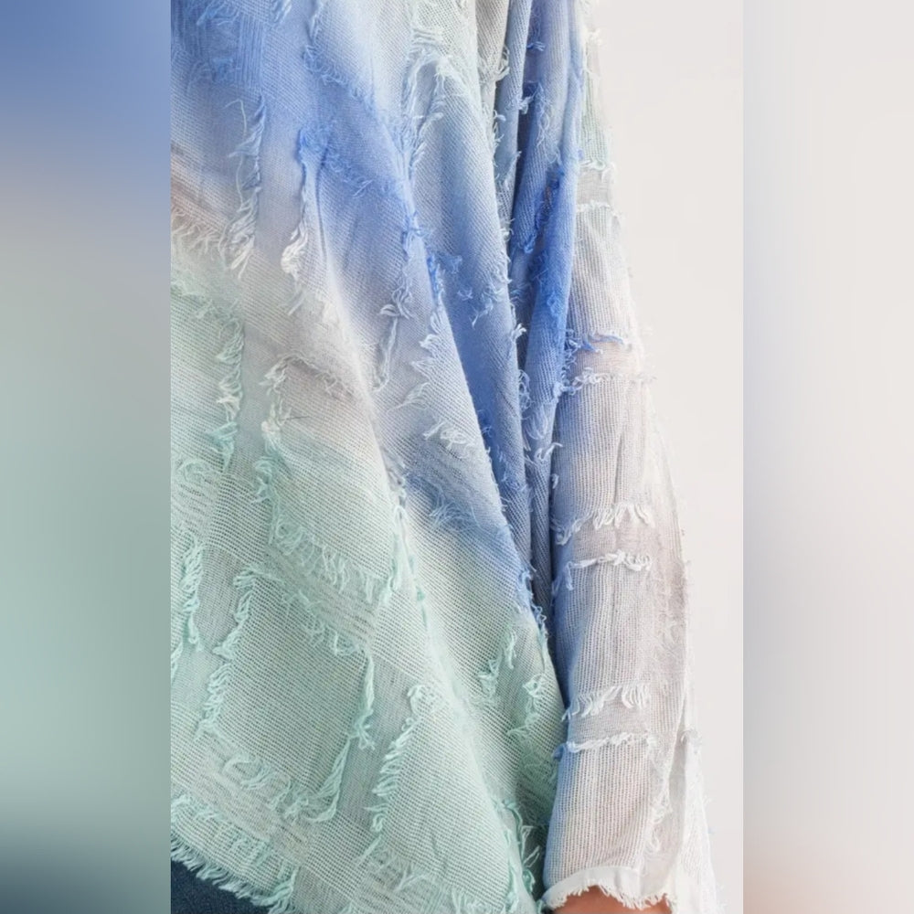 Blue Asymmetrical Shrug with Flowing Design