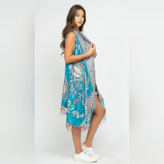 Bohemian Blue Paisley Kimono Vest