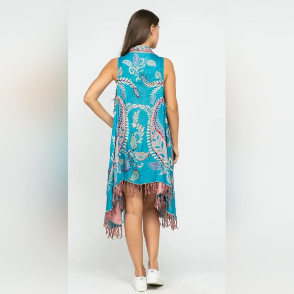 Bohemian Blue Paisley Kimono Vest