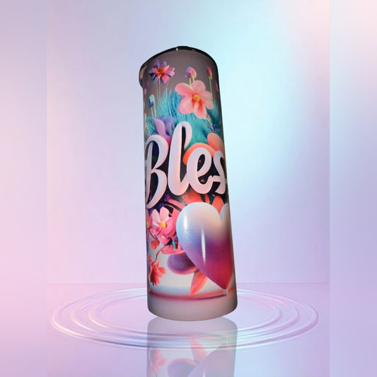 Colorful Tumbler with Floral and Heart Design
