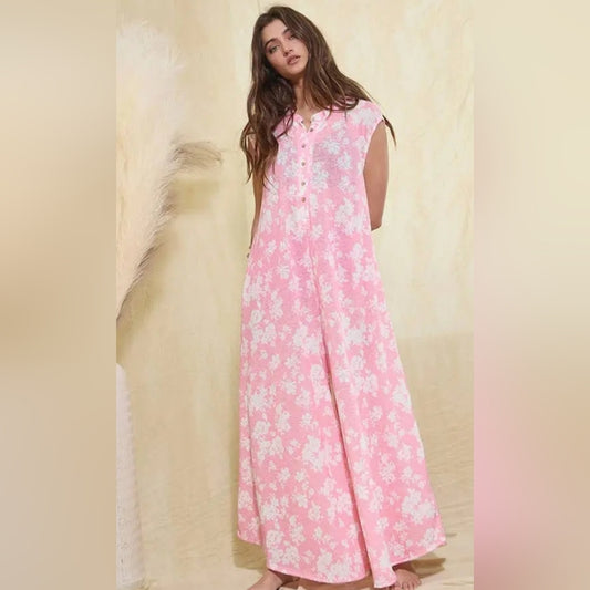 Pink Floral Sleeveless Maxi Dress