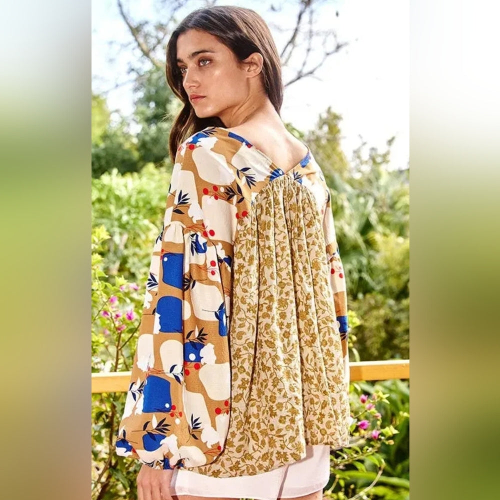 Floral and Geometric Patterned Women's Top