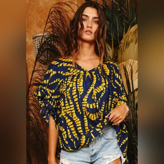 Blue and Yellow Women's Top
