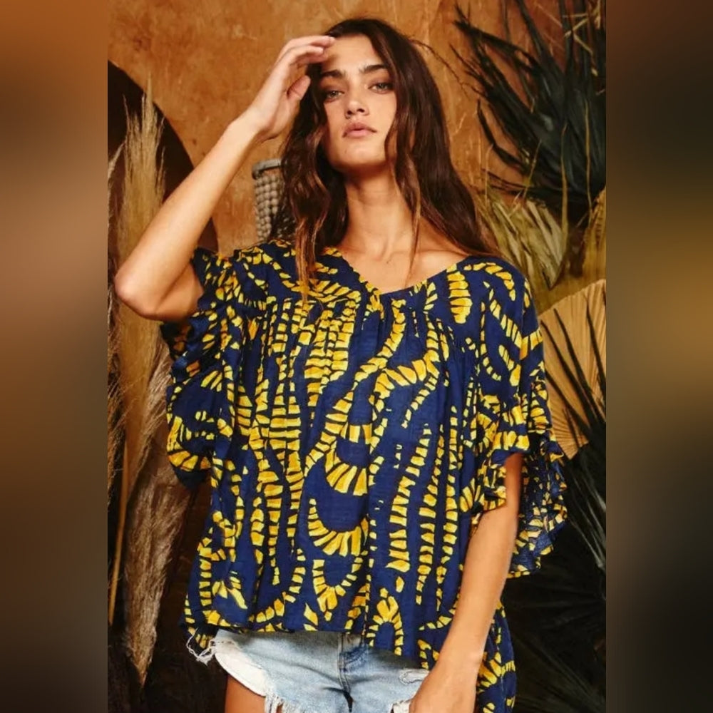 Blue and Yellow Women's Top