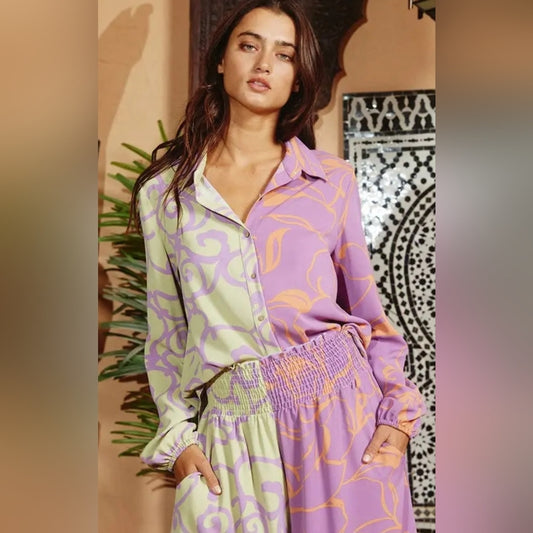 Purple and Green Patterned Blouse