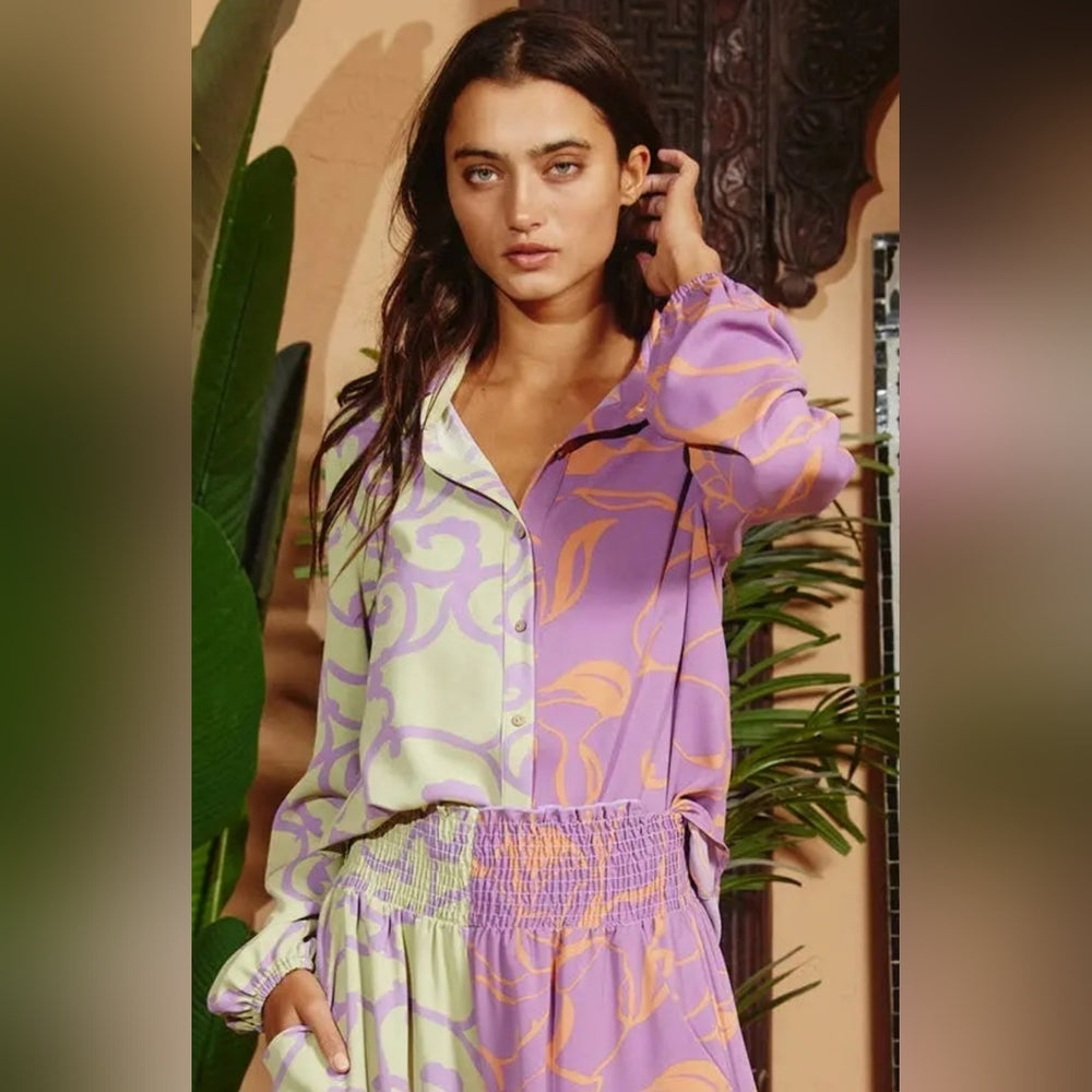 Purple and Green Patterned Blouse