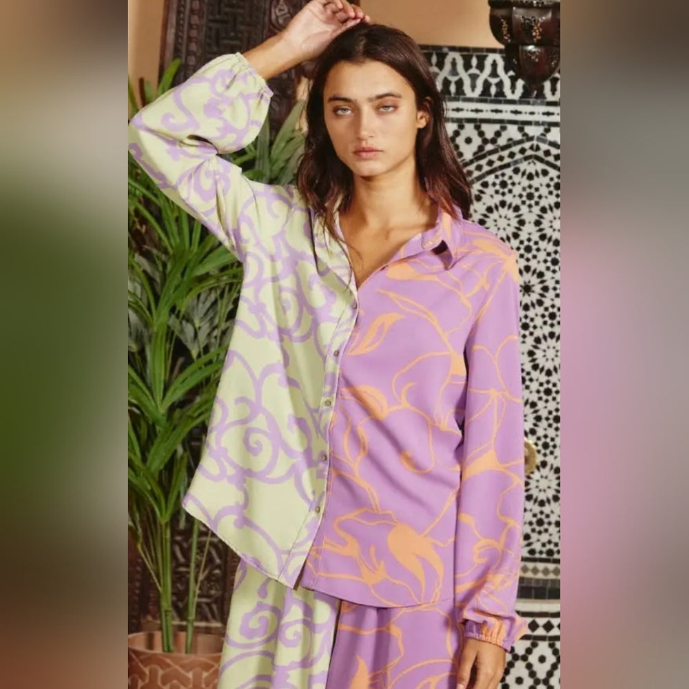 Purple and Green Patterned Blouse