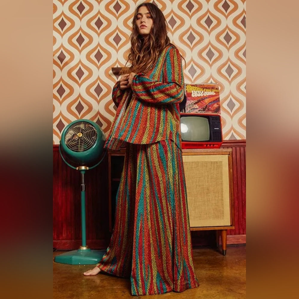 Colorful Striped Wide-Leg Pants