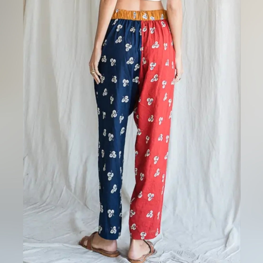 Red and Blue Floral Women's Pants