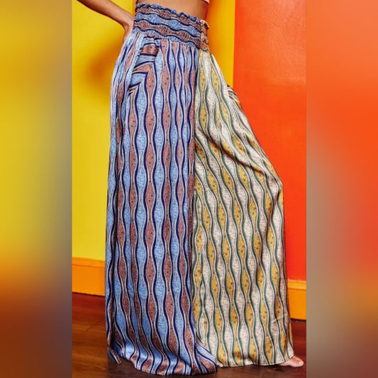 Multicolor Patterned Wide-Leg Pants