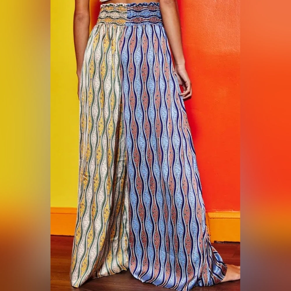 Multicolor Patterned Wide-Leg Pants
