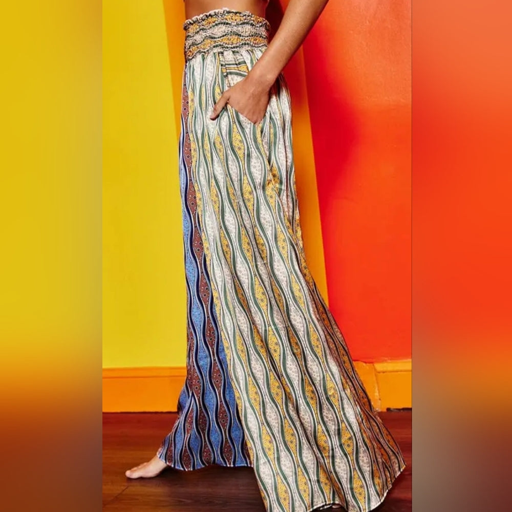 Multicolor Patterned Wide-Leg Pants