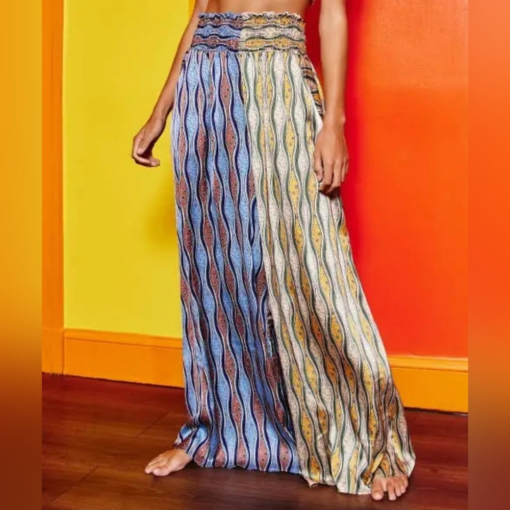 Multicolor Patterned Wide-Leg Pants
