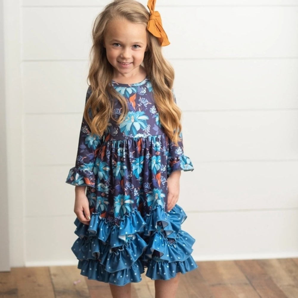 Floral Blue Ruffle Dress for Kids NWOT