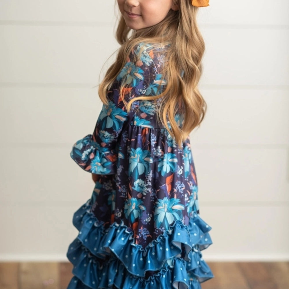 Floral Blue Ruffle Dress for Kids NWOT
