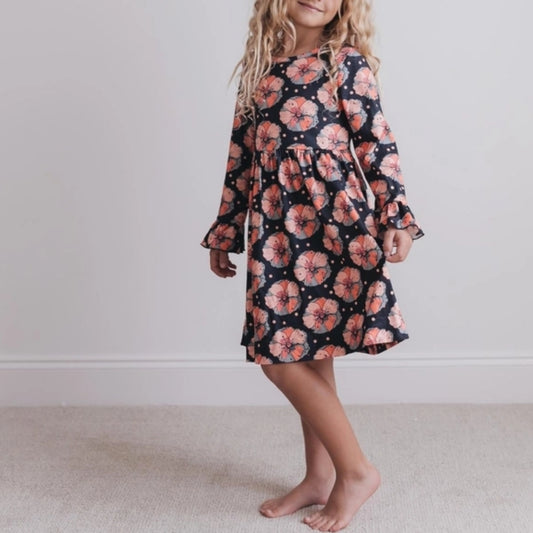 Floral Long Sleeve Kids Dress