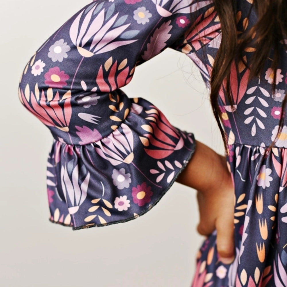 Floral Kids Dress in Purple and Pink