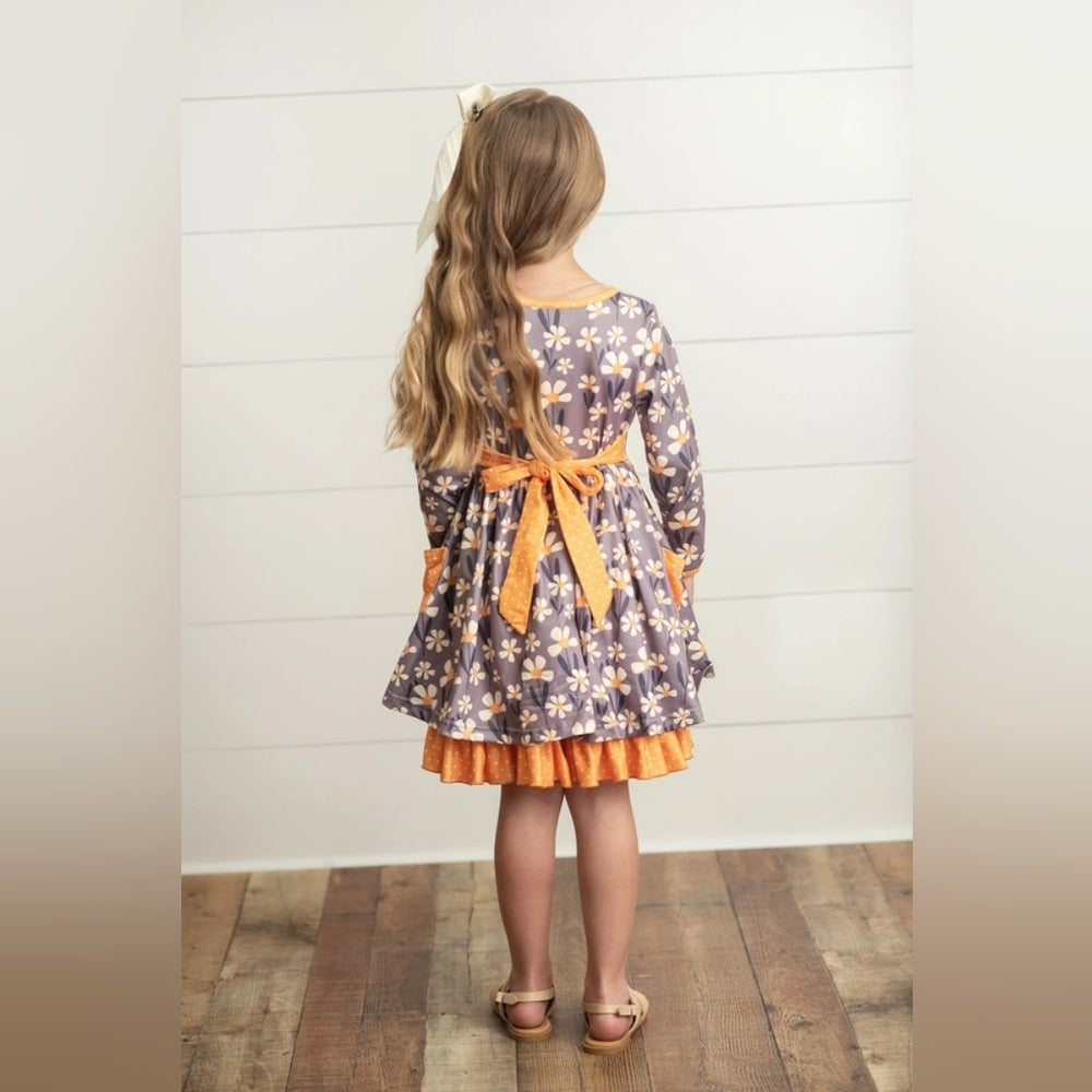 Floral Kids Dress with Orange Accents