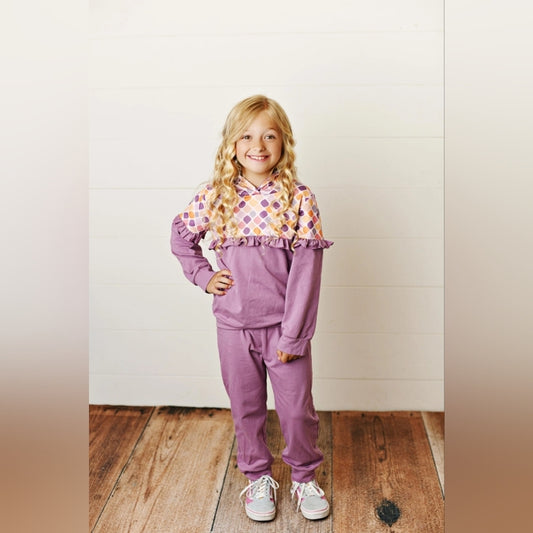 Purple and Multicolor Hooded Dress for Kids