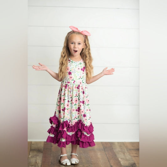 Floral Dress with Pink Ruffles