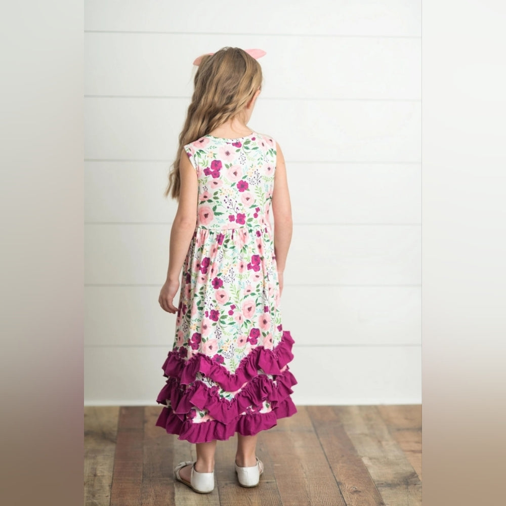 Floral Dress with Pink Ruffles