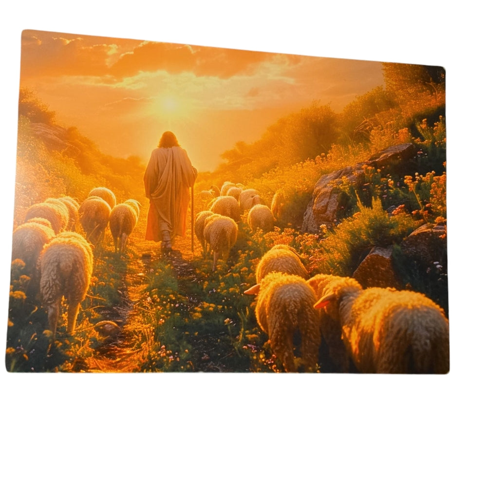 Rustic Wooden Frame with Shepherd and Sheep Art