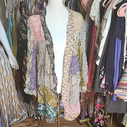 Colorful Patchwork Open Cardigan