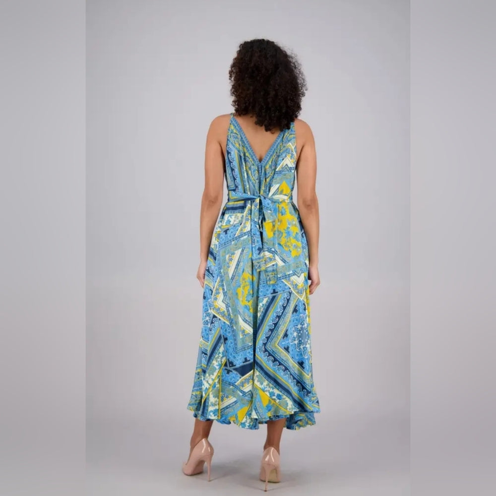 Blue and Yellow Patterned Maxi Dress