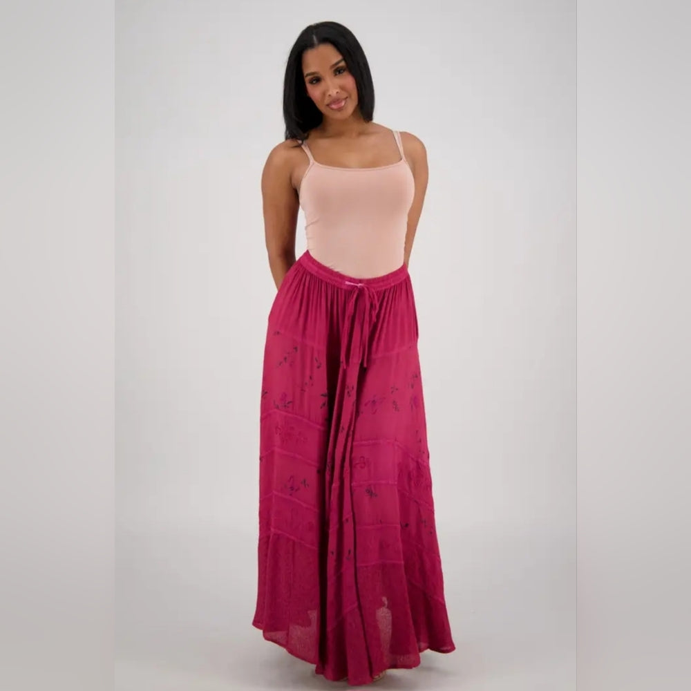 Boho Pink Floral Print Maxi Skirt