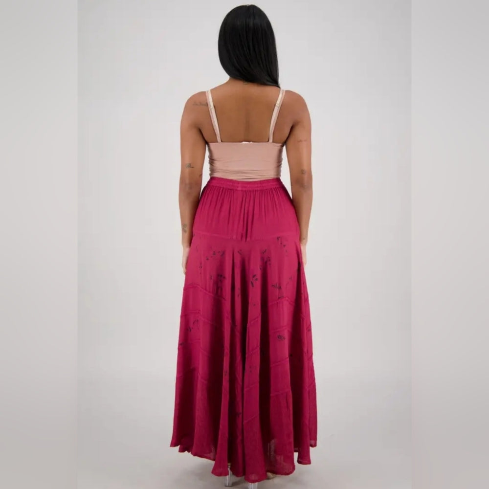 Boho Pink Floral Print Maxi Skirt
