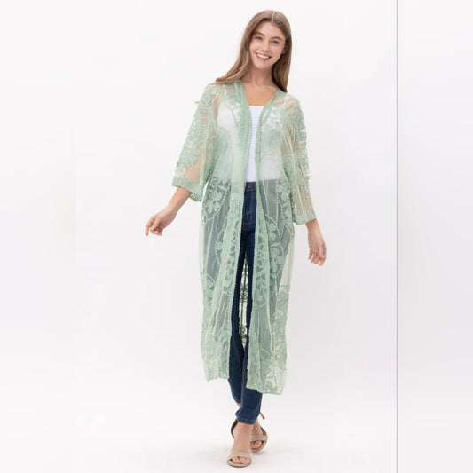 Sheer Green Lace Kimono