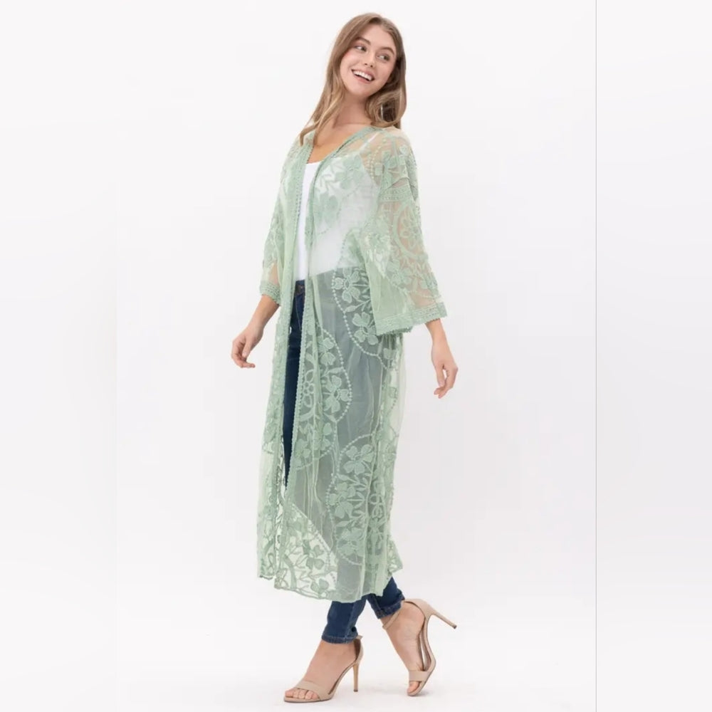 Sheer Green Lace Kimono