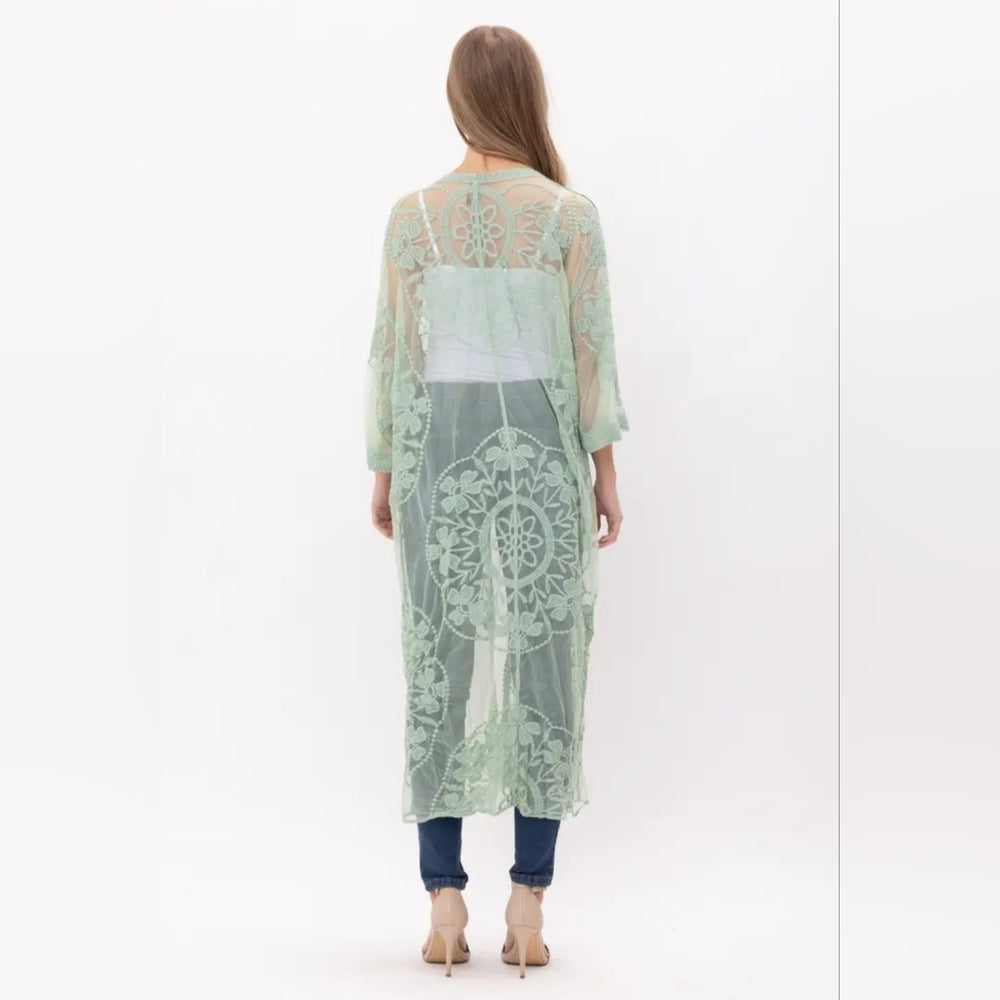 Sheer Green Lace Kimono