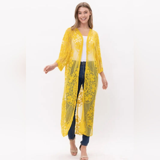 Yellow Sheer Lace Kimono