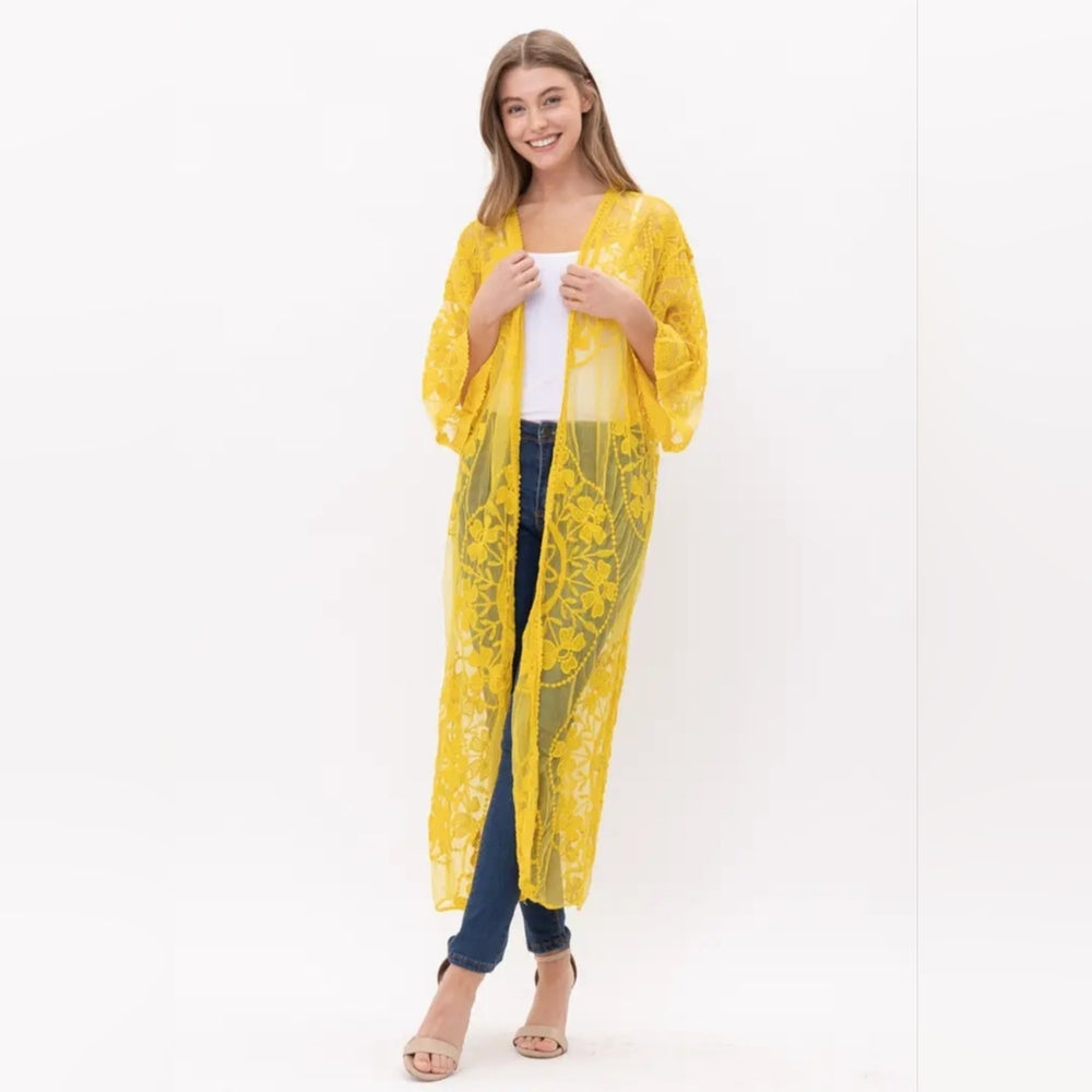 Yellow Sheer Lace Kimono