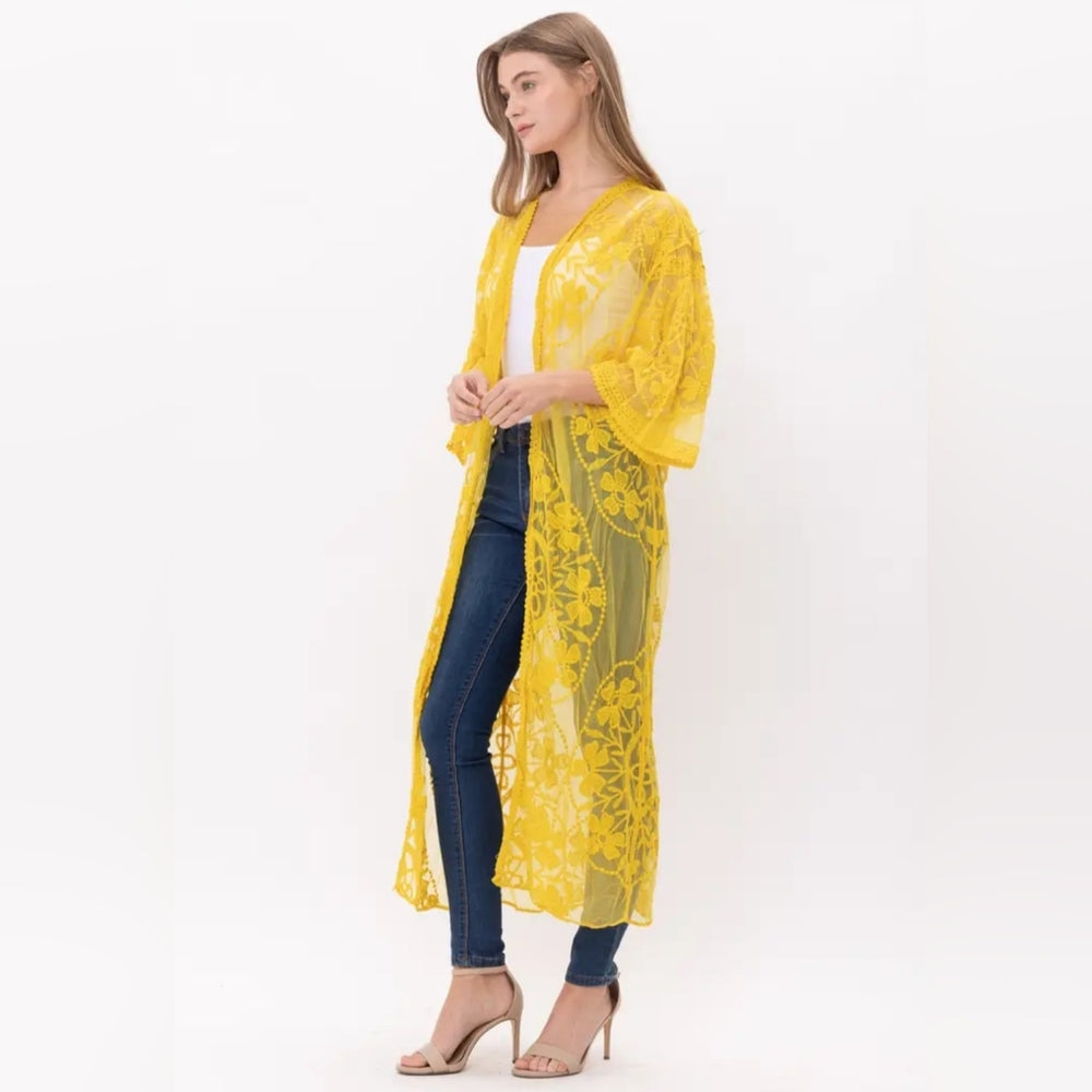 Yellow Sheer Lace Kimono