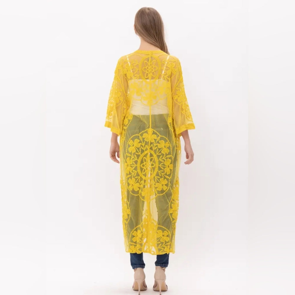 Yellow Sheer Lace Kimono