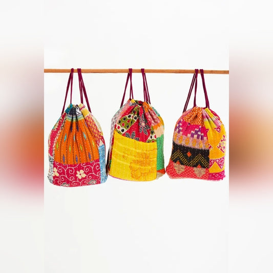 Colorful Patchwork Drawstring Bag